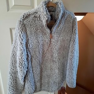Simply Southern grey half zip sherpa pullover.
